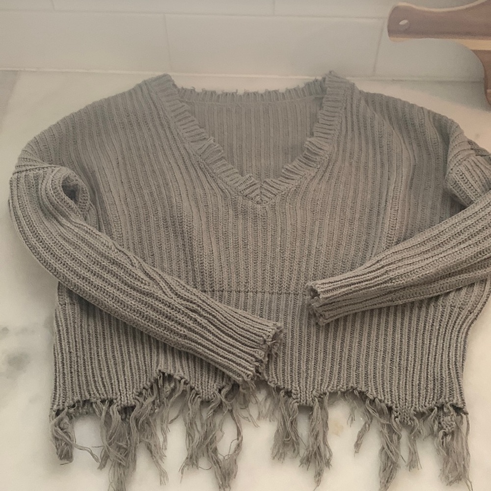 Gray distressed sweater NWOT